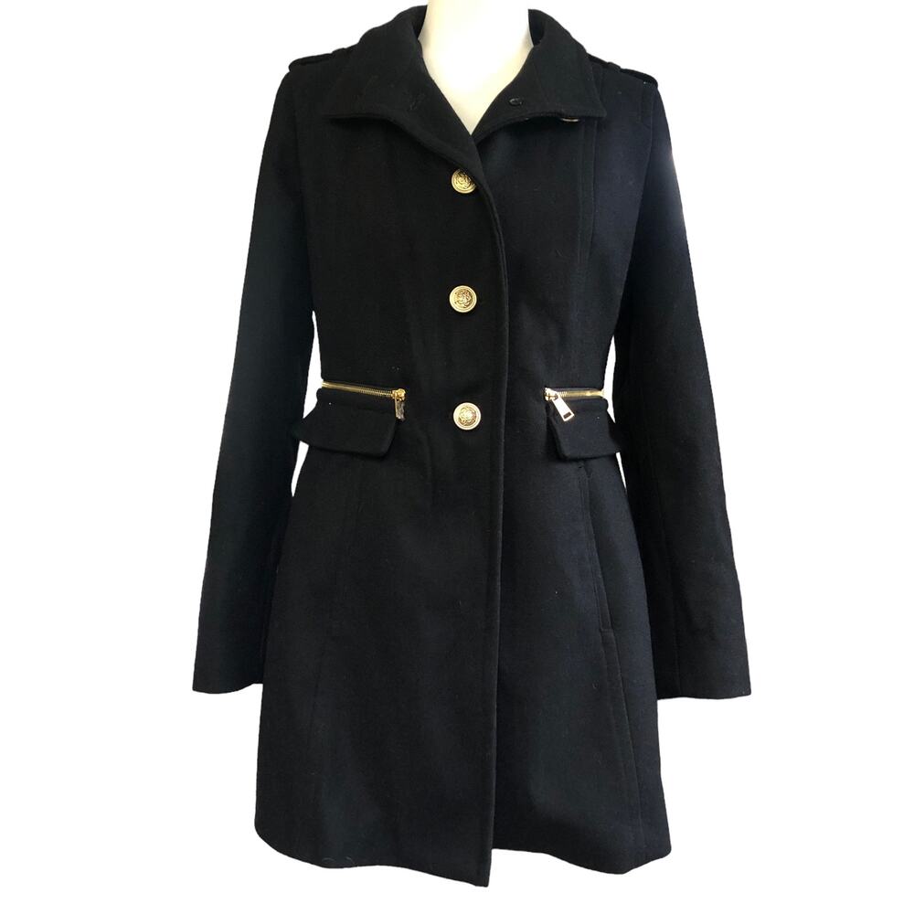 Nautica Black Wool Pea Coat with Gold Buttons (Medium)